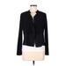 Nina Leonard Long Sleeve Blouse: Black Color Block Tops - Women's Size Medium