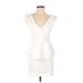 Honey Punch Casual Dress - Party V Neck Short sleeves: White Print Dresses - Women's Size Medium