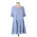 Papermoon Casual Dress - A-Line Square Short sleeves: Blue Print Dresses - Women's Size Small