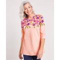 Blair Women's Three-Quarter Sleeve Floral Border-Print Tunic - Orange - XL - Womens