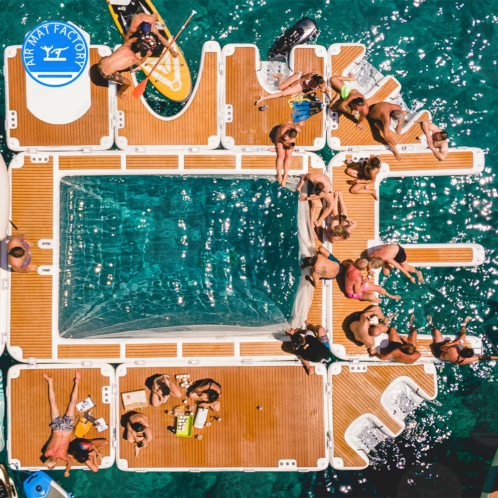Tragbares aufblasbares schwimmendes Ozean-Meer-Schwimmbecken mit Netz, Yacht-Rutsche-Dock-Plattform, aufblasbare Wasser-Schwimmplattform, Verkauf Image