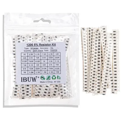 36 Werte jeweils 20 Stück = 720 Stück 1206 SMD-Widerstandssatz 1/4 W 0,25 W 5 % 1 Ohm ~ 10 Mohm Image