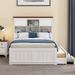 White+Walnut Pine Captain Platform Bed with Trundle Bed, Full Captain Bookcase Bed with 3 Spacious Under Bed Drawers Casual