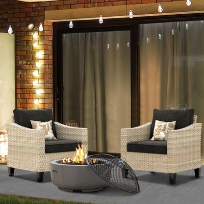 HOOOWOOO 3-piece Outdoor Patio Wicker Chat Set with Firewood Stove