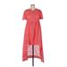 Simply Emma Casual Dress - High/Low Crew Neck Short sleeves: Red Print Dresses - Women's Size 1X