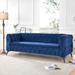 Couch Square Arm 3 Seater Sofa Removable Cushion, Living Room Chesterfield Loveseat Deep Seat Sofa Couches, Peacock Blue Fabric