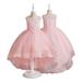 Godderr Girls Princess Dress with Train Handmade Tulle Party Dresses Embroideries Wedding Tulle Dresses Birthday Outfit for Toddler Kids