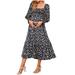 FRSASU Kids dress Clearance Women s Pregnant Small Floral Printing Chiffon Collar Long Sleeve Long Dress Navy 8(L)