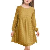 Esho 4-13Y Girls Casual Chiffon Dresses Little Girl Elegant Square Neck Party Dress Puff Sleeve Swing Dress