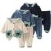 Godderr Toddler Baby Boys 2Pcs Fleece Pajamas Outfits Autumn Winter Sleepwear Set Long Sleeve Button Hoodie Thick Loungewear Set Newborn Baby Warm Lounge Set for 9M-4Y