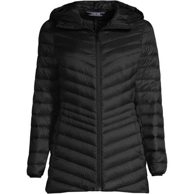 Wanderweight Down Ultralight Packable Jacket with Hood, Women, size: 8, petite, Black, Nylon/Down, by Lands' End