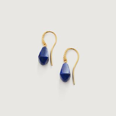 Gold Geometric Gemstone Wire Earrings Lapis