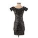 Dress the Population Cocktail Dress - Bodycon Scoop Neck Short sleeves: Silver Dresses - Women's Size Small