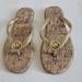 Michael Kors Shoes | Michael Kors Cork Sandals Mk Logo Charm Jelly Pvc Flip-Flops Size 3 | Color: Brown/Gold | Size: 3bb