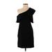 Slate & Willow Cocktail Dress - Mini One Shoulder Short sleeves: Black Print Dresses - Women's Size 4