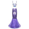 Mufeng Women's Mermaid Cosplay Halloween Costume Fish Scale Print Crop Tank Top with Skirts Cami Lavender&Purple X-Large