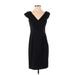 AK Anne Klein Casual Dress - Sheath V Neck Short sleeves: Black Print Dresses - Women's Size 2