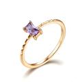 Lieson Women Rings Wedding, 14K Gold Ring for Women Rings Engagement Simple Thin Solitaire Rectangular Amethyst Promise Rings Rose Gold Ring Size L 1/2