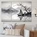 Design Art Asian Art Sailboat Sumi IV - Asian Art Metal Wall Decor Set Metal in Gray | 28 H x 36 W x 1 D in | Wayfair MT65399-3P