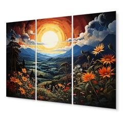 Design Art Asian Art Mandala Sky I On Metal 3 Pieces Print 28.0 H x 36.0 W x 1.0 D in blue/orangeMetal in Blue;orange | 28" H X 36" W | Wayfair