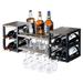 17 Stories 8 Bottle Wall Mounted Wine Bottle & Glass Rack in Wood/Metal/Solid Wood in Black/Brown/Gray | 11.1 H x 33.3 W x 9.4 D in | Wayfair