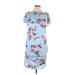 Pink Blush Casual Dress - Shift High Neck Short sleeves: Blue Floral Dresses - Women's Size Large