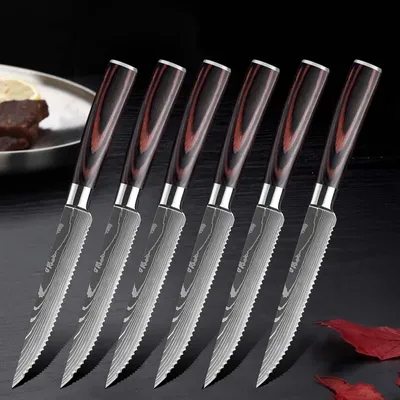 Couteau à trancher Aleaver en acier inoxydable Damas ensemble opaque à steak manche en bois