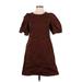 Universal Thread Casual Dress - Shift High Neck Short sleeves: Brown Leopard Print Dresses - Women's Size 4