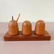 Vintage Wooden Salt and Pepper Shakers W/ Pot & Spoon + Tray Holder Czechoslovakia Shaker Set 1970s USSR Retro Tableware Kitchen Condiments