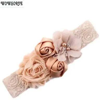 Baby stirnband rose haar band Chiffon blume spitze elastische Strass neugeborene stirnbänder kinder