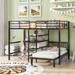 Black Metal Full Over Twin Bunk Bed with Built-in Desk, 4 Shelves, and Ladder, Maximized Space Saving, Sturdy and Durable Frame