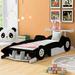 Twin Size Cool Pine Wood Race Car Platform Bed with Rear Wing and Front Spoiler, Safety Rails, Wheels, Easy Assembly