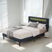 Queen Size Textured Paint Bed Frame with LED Lights,Headboard with Charging Station, Four Bottom Drawers for Stable Storage