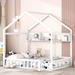 White Pine Wood House Bed with Roof, Fence, and Storage Shelf, Playhouse Design, Space-saving, Superior Quality, Kids Bed