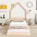 Natural Twin Size House-Shaped Headboard Floor Bed with Handrails for Kids, Teens, Girls, Boys Space-Saving, Easy Assembly