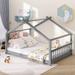 Gray Playful House Bed with Roof & Semi-Enclosed Sleeping Space, Sturdy Pinewood Frame - No Box Spring Needed