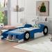 Twin Size Cool Pine Wood Race Car Platform Bed - Rear Wing, Front Spoiler, Safety Rails, Wheels, Easy Assembly