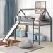 Gray Twin Size Elegant Solid Pine Wood Loft Bed with Slide, Guard Rails, House Shaped Roof, Sturdy Frame, No Box Spring Needed