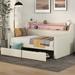 Twin Size Daybed with Storage Drawers, Upholstered Daybed with Charging Station and LED Lights