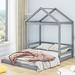 Pine Wood Full Size House-Shaped Bed with Guardrail - No Box Spring Needed, Sturdy Frame, Easy Assembly