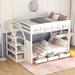 Full Size Wood Bunk Bed Frame with Storage Staircase, Bedside Table and 3 Drawers Loft Bed for Kids Teens Adults