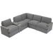 Power Recliner Corner Sofa, L-shape Sectional Sofa w/ Pillow Back & USB Ports, Linen Couch w/ Storage Table & Cup Holders