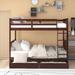Espresso Pine Wood Full-Over-Full Bunk Bed with Ladder and Two Storage Drawers, Converts to 2 Individual Beds