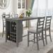 Farmhouse 5-Piece Multi-Functional Wood Dining Table Set with Padded Chairs and Bar Wine Compartment, for Dining Room