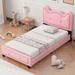 Cute Pine Wood Upholstered Platform Bed with Cartoon Ears