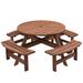 8-Person Outdoor Circular Wooden Picnic Table with 4 Built-in Benches