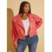 Plus Size Belted Faux Leather Jacket