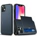 for iPhone 12 Mini Wallet Case with Sliding Door Hidden Pocket Credit Card Holder Dual Layer Heavy Duty Shockproof Hard PC Hybrid TPU Phone Flip Protective Cover for iPhone 12 Mini Darkblue