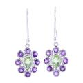 Beautiful Dazzle,'Rhodium Plated Peridot and Amethyst Earrings from India'