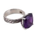 'Polished Ten-Carat Amethyst Single Stone Ring from India'